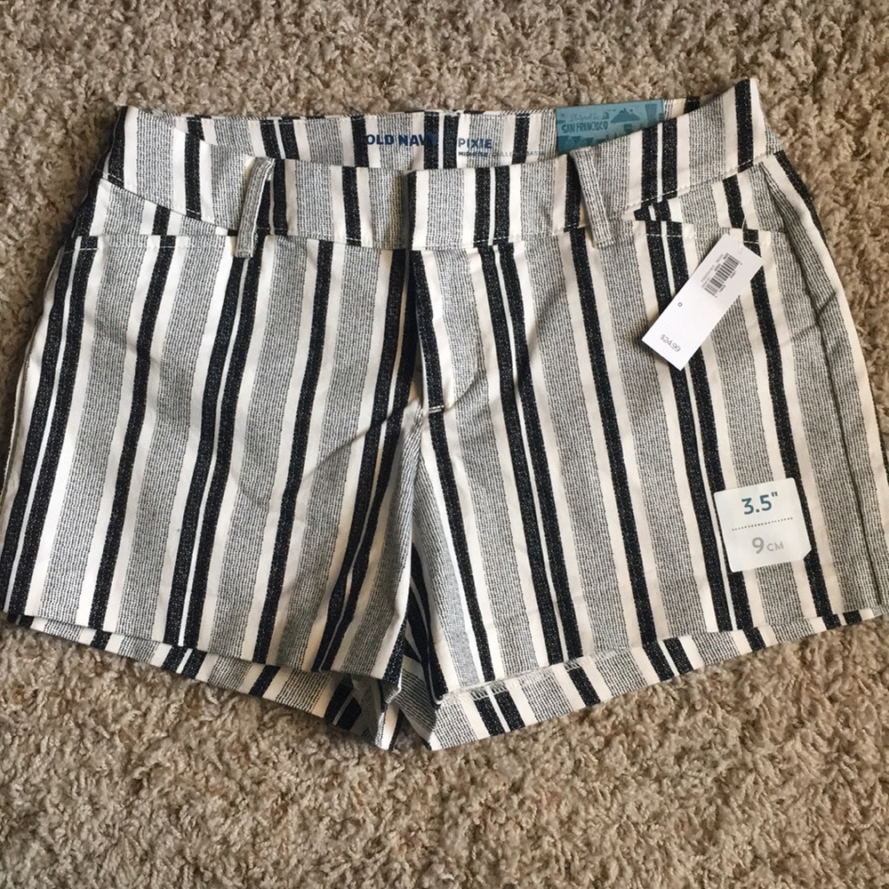 Black and white striped shorts
